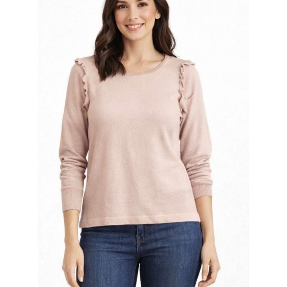 Benedetta B pink ruffle shoulder merino wool cashmere blend sweater M